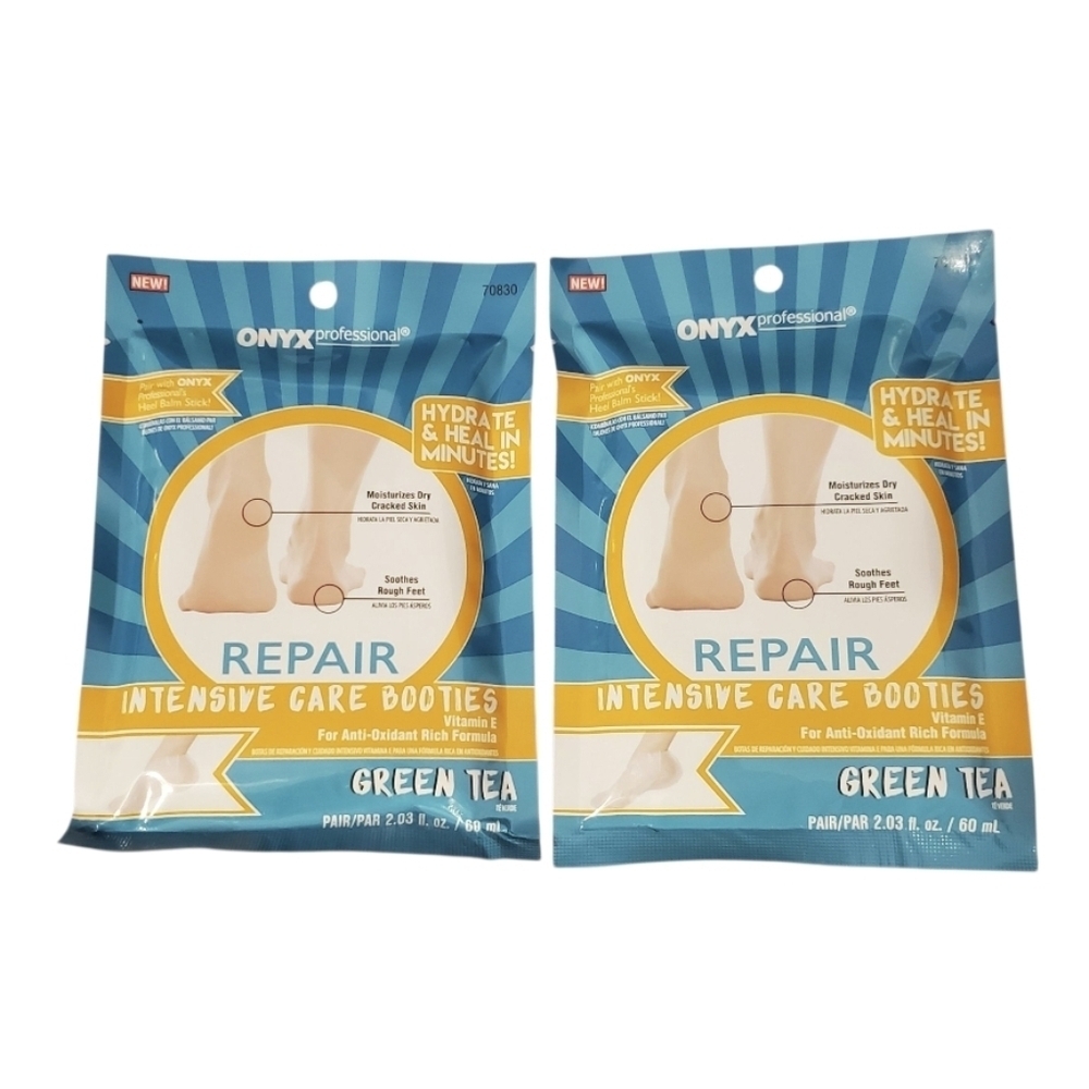 New Onyx Professional Intensive Repair Foot Booties Rough Feet Green Tea 2 Pk
